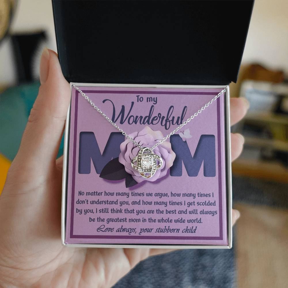Mom-The Greatest Mom Dazzling Love Knot Necklace