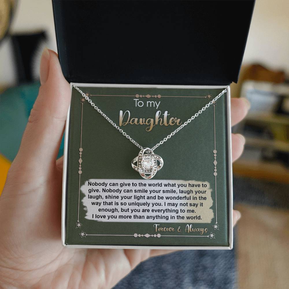 To My Daughter-You Are My Treasure Dazzling Love Knot Necklace