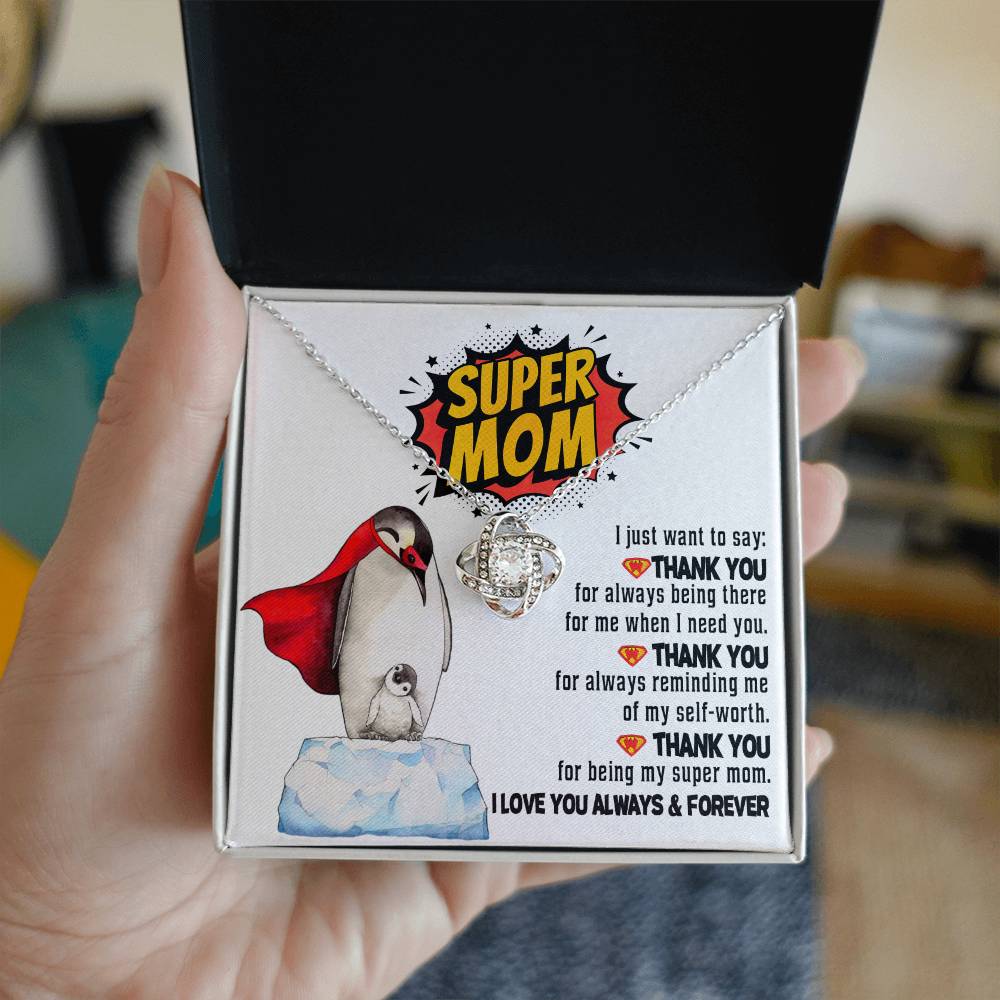 Mom-Super Mom Dazzling Love Knot Necklace