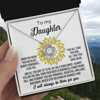 To My Daughter-Be Like A Sunflower Dazzling Love Knot Necklace