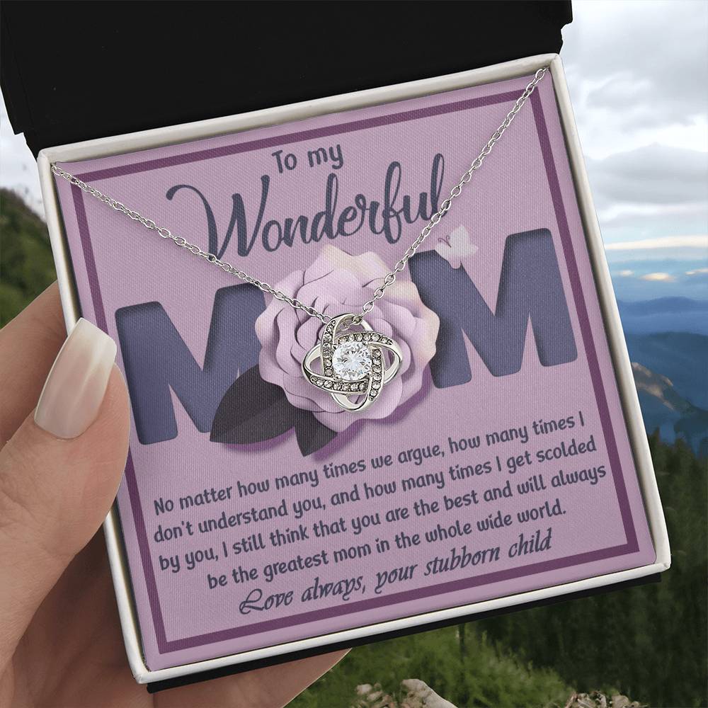 Mom-The Greatest Mom Dazzling Love Knot Necklace