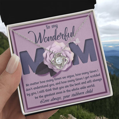 Mom-The Greatest Mom Dazzling Love Knot Necklace