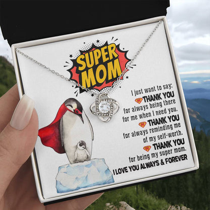 Mom-Super Mom Dazzling Love Knot Necklace