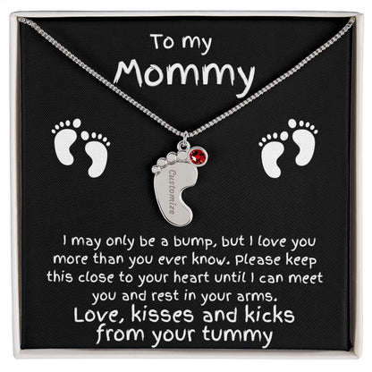Expectant Mom Gift from the Bump Engraved Baby Feet Birthstone Charm Necklace