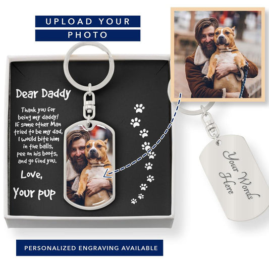 Funny Gift for Dog Dad Personalized Photo Upload Keychain