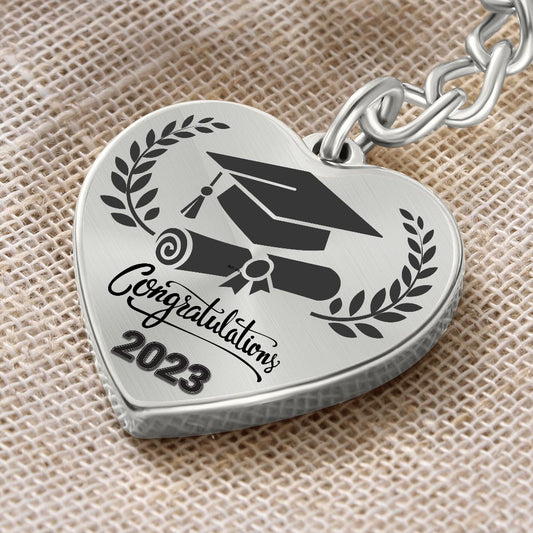 Graduation Class of 2023 Congratulations Heart Shaped Engraved Keychain