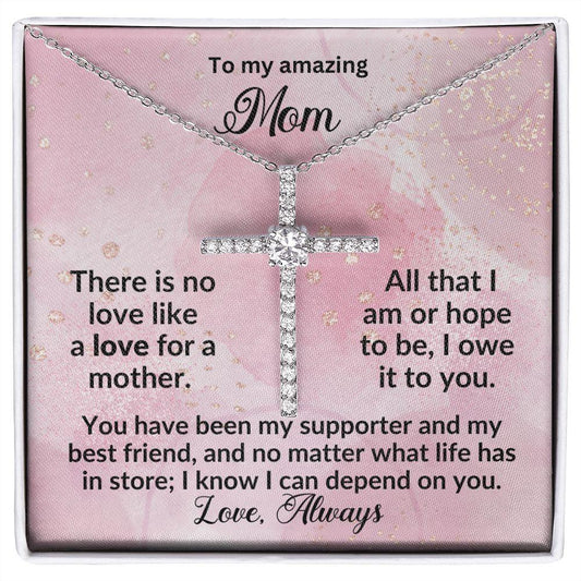 To My Amazing Mom CZ Cross Pendant Necklace