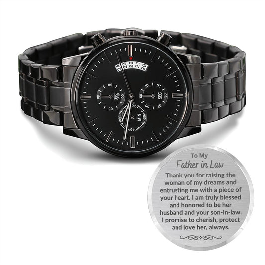 To My Father in Law from Son in Law Engraved Wrist Watch