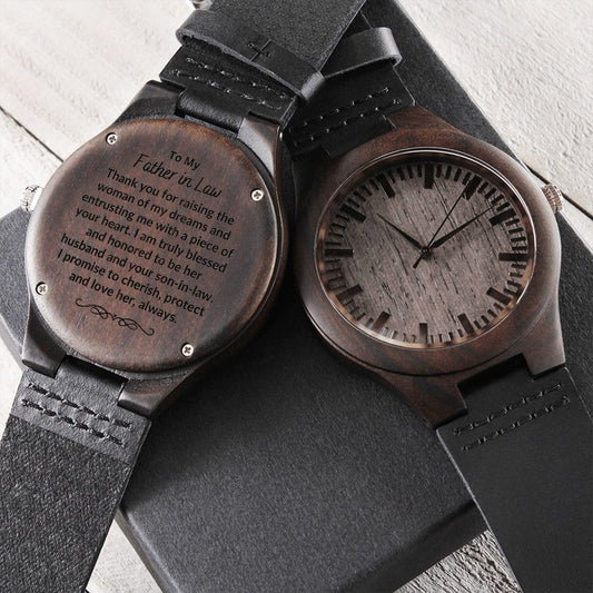 To My Father in Law Engraved Wooden Wristwatch