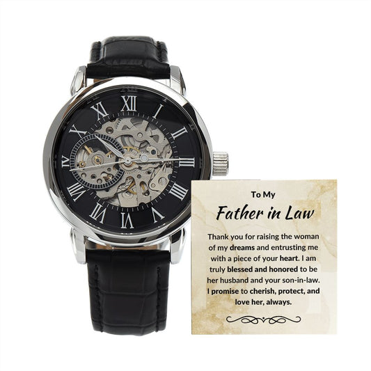 To My Father in Law Gift from Son in Law Openwork Watch