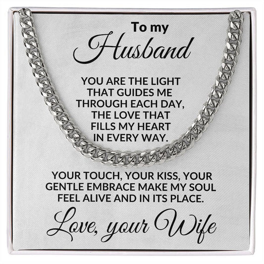 To My Husband - You are the Light - Cuban Chain Necklace with Message Card and Gift Box