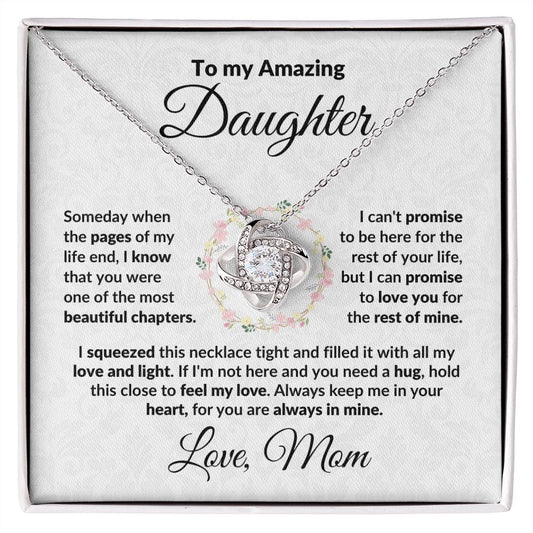 To My Amazing Daughter - I Promise - Love Knot Necklace with Message Card and Gift Box