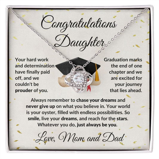 Daughter Graduation Congratulations Proud of You Love Knot Necklace