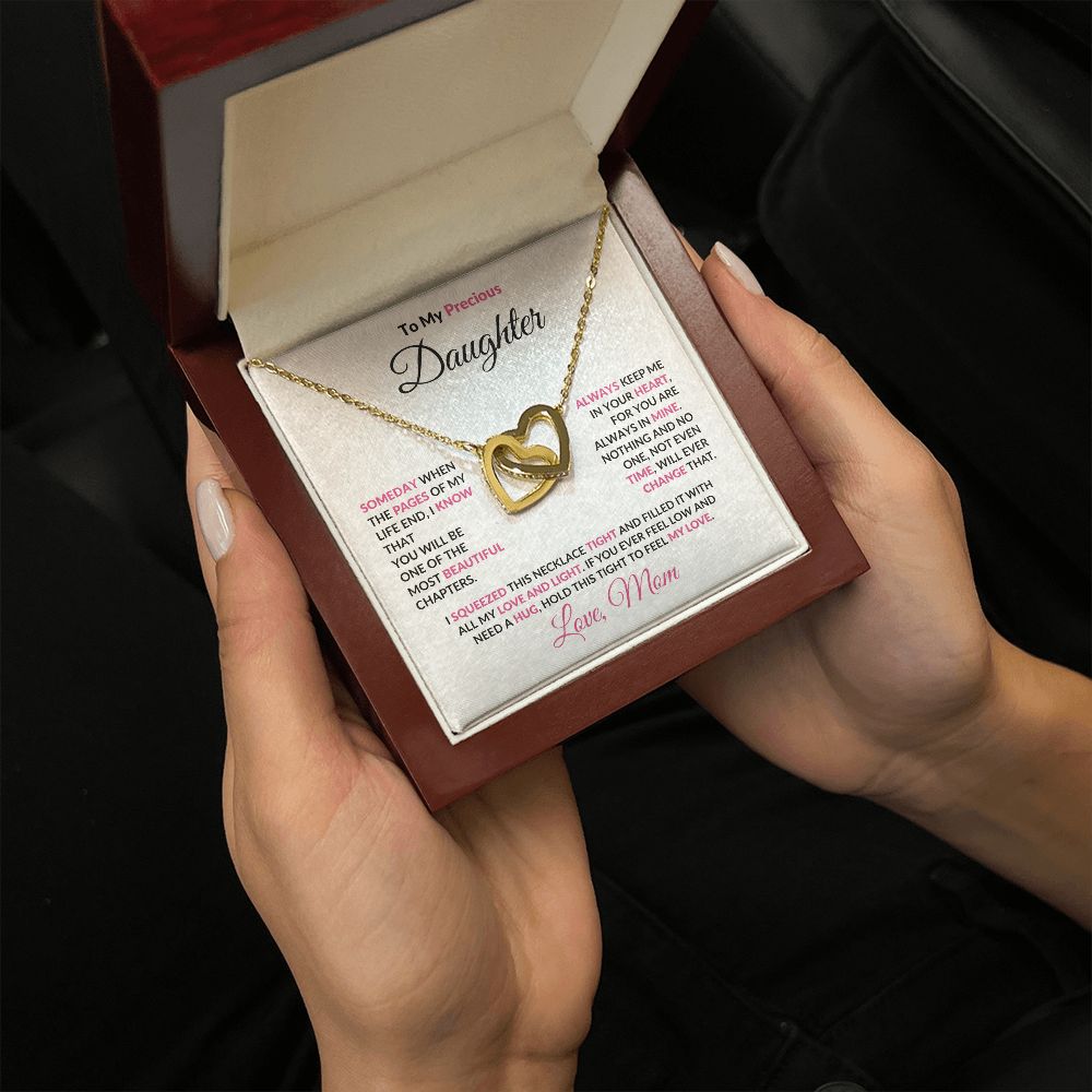 To My Precious Daughter Interlocking Hearts Pendant Necklace with Message Card
