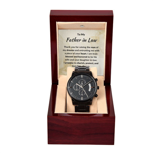 Gift for Father in Law from Daughter in Law Black Chronograph Watch