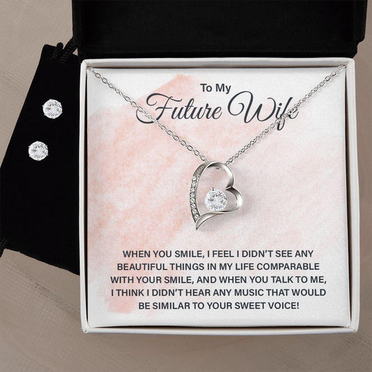 Gift for Future Wife Forever Love Heart Pendant Necklace and Earring Set