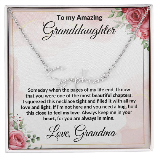 To My Amazing Granddaughter Personalized Script Name Necklace with Message Card