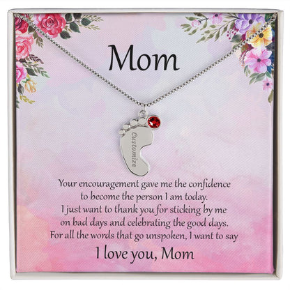 Gift for Mother Custom Baby Feet Birthstone Engraved Necklace