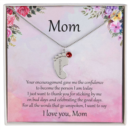 Gift for Mother Custom Baby Feet Birthstone Engraved Necklace