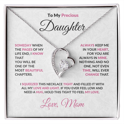 To My Precious Daughter Forever Love Heart Pendant Necklace with Message Card
