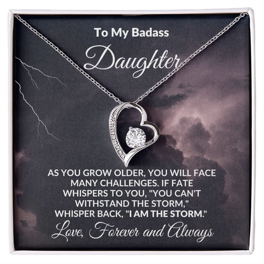 To My Badass Daughter - Storm - Forever Love Heart Pendant Necklace