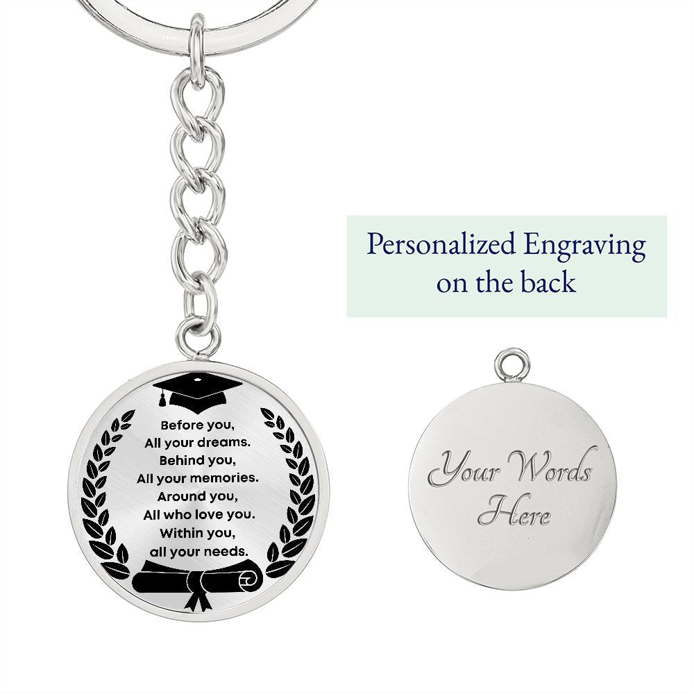 Graduation Keepsake Circle Engraved Keychain