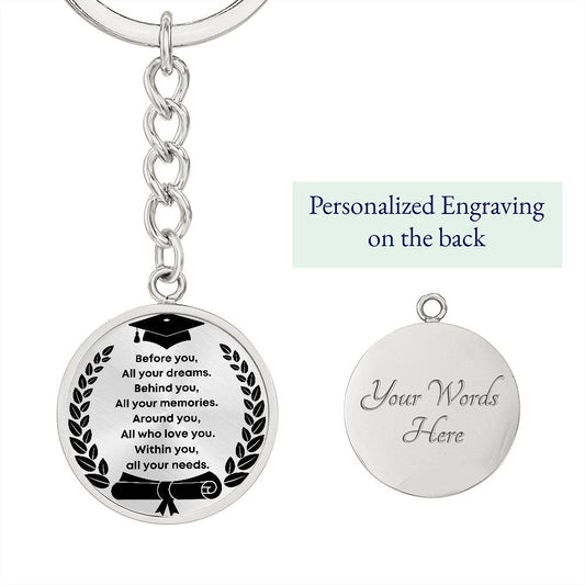 Graduation Keepsake Circle Engraved Keychain