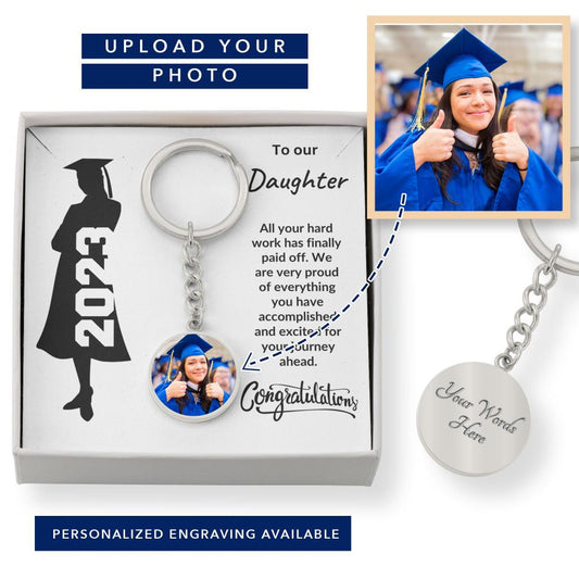Daughter Graduation Class of 2023 Photo Upload Engraved Keychain